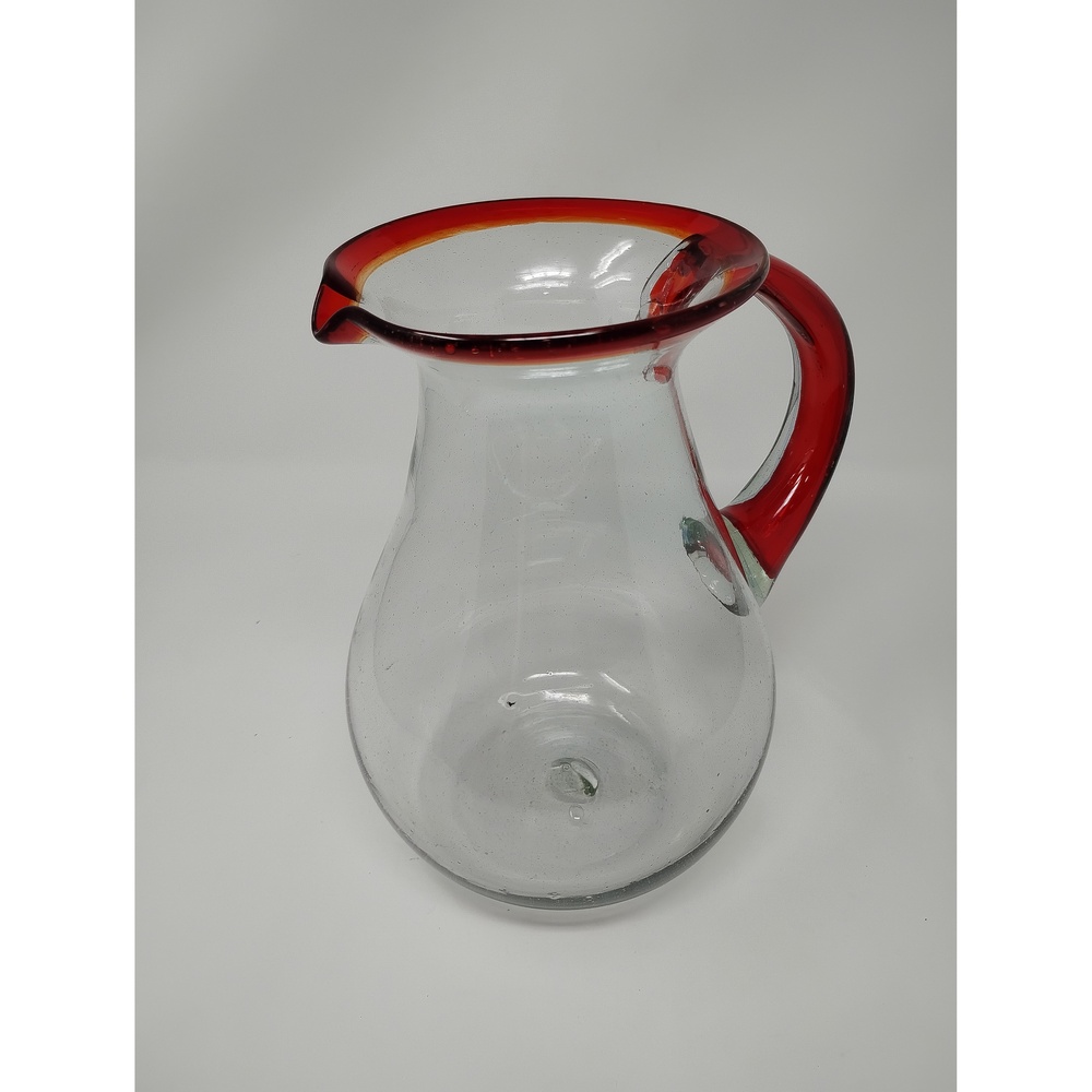 Boho Minimalist Mexican Style Hand Blown Glass Pitcher Recycled Serving Carafe